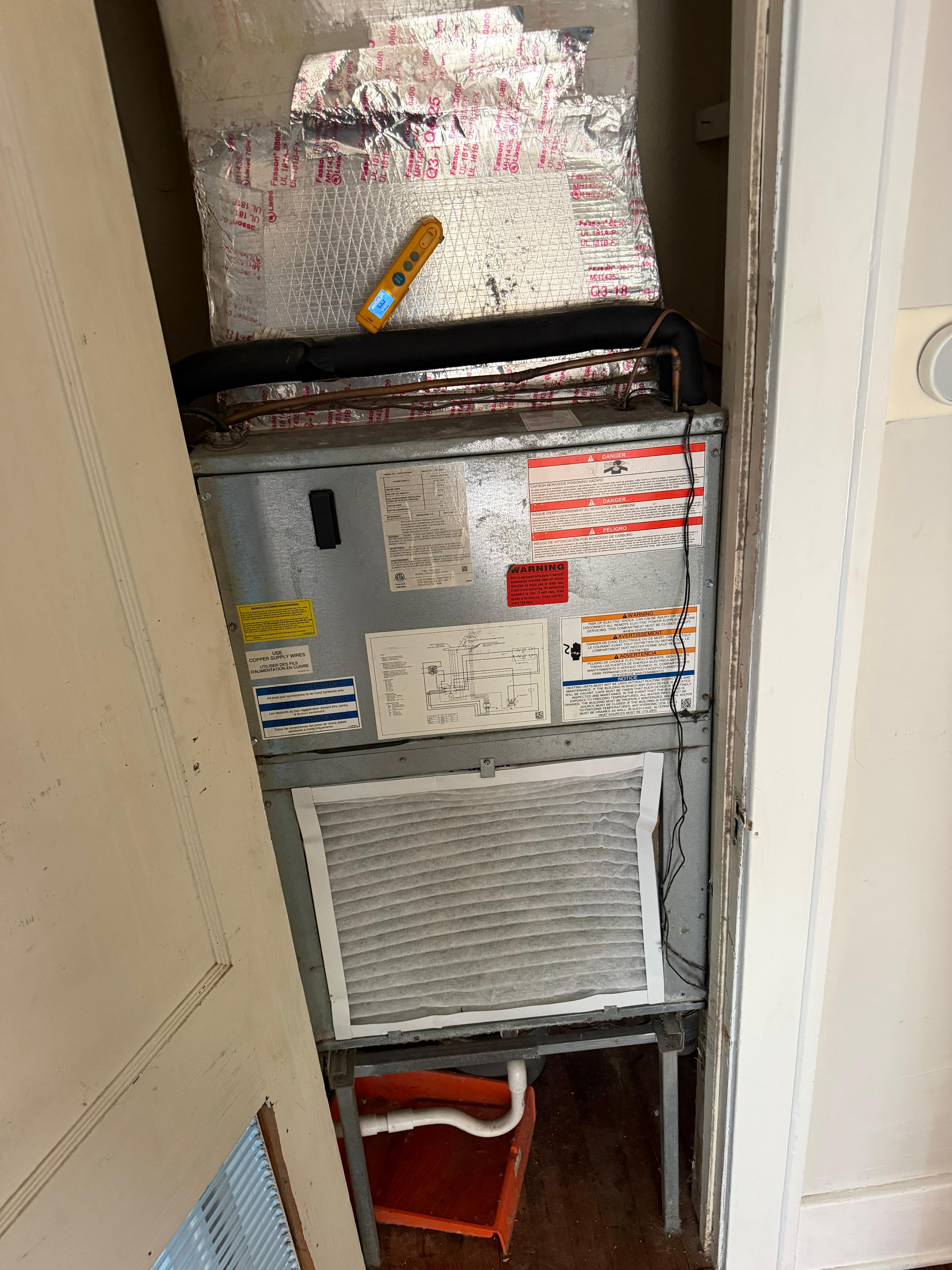 Air handler unit open for inspection and testing